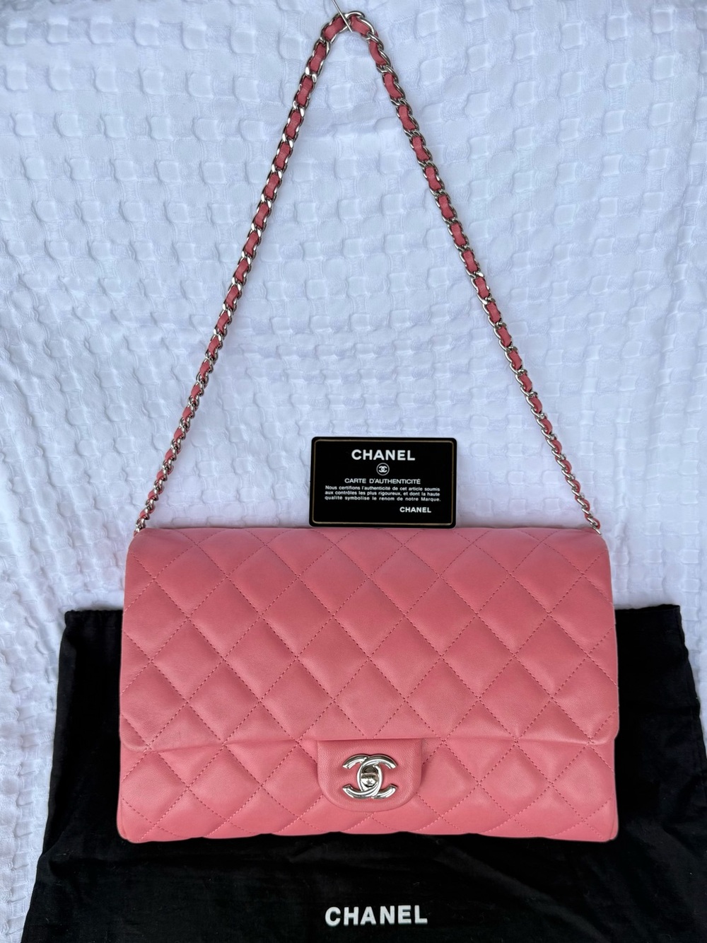 CHANEL Medium Accordion Flap Bag Coral Pink Lambskin Silver Hardware